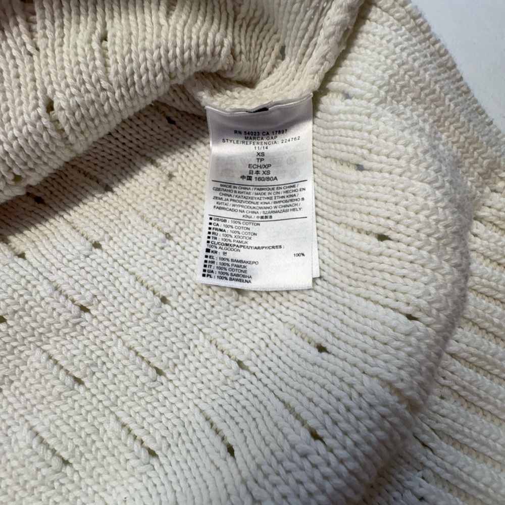 GAP Ivory Knit Textured Pointelle Crew Neck Sweater Women's Size XS Soft - Picture 6 of 7